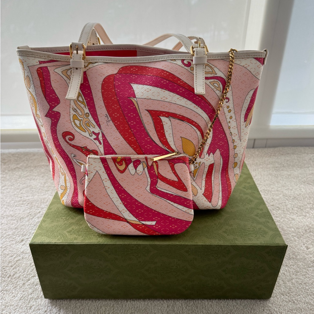 Authentic Emilio Pucci Tote Bag Shoulder Bag With Chained Money Bag